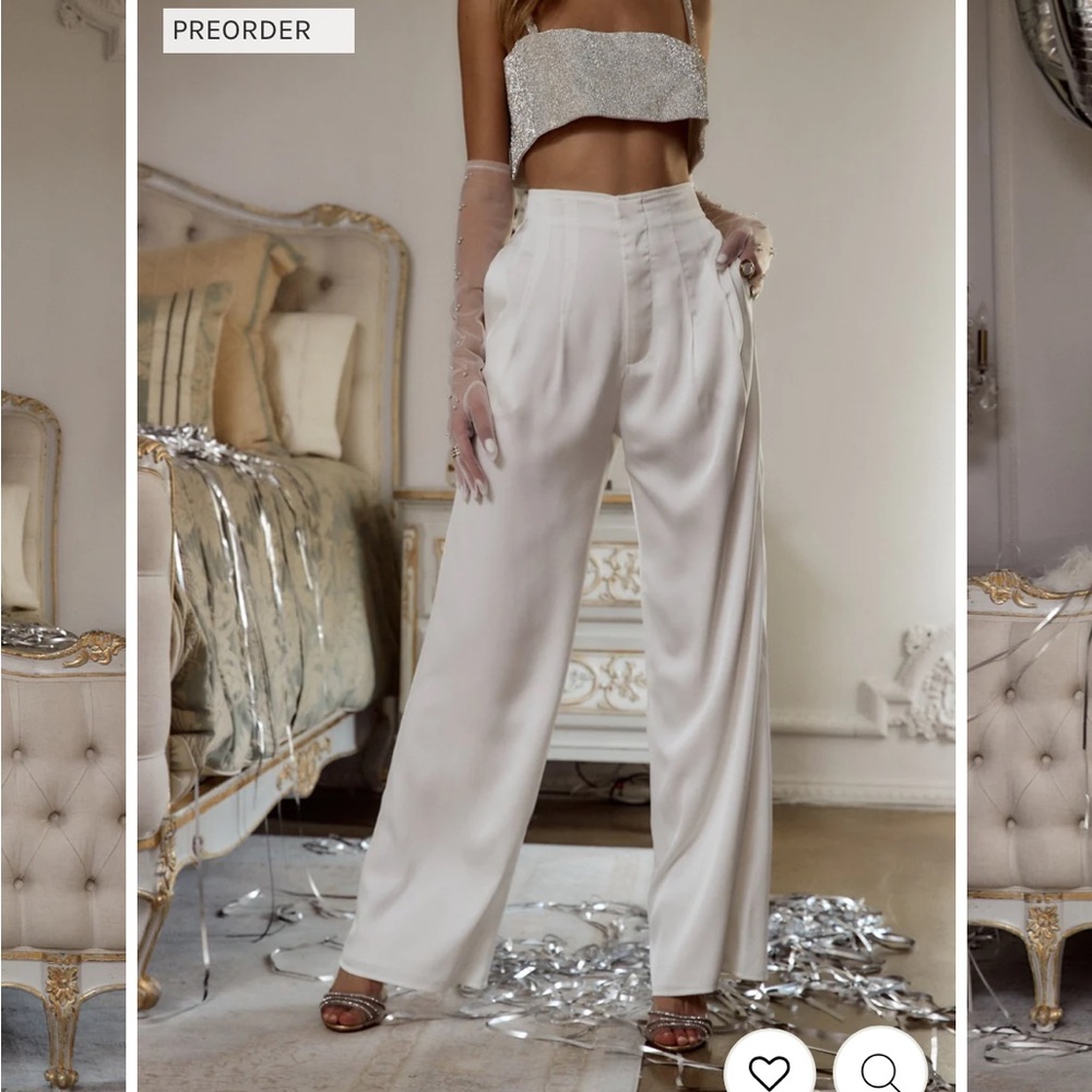 12th Tribe White Satin Trousers